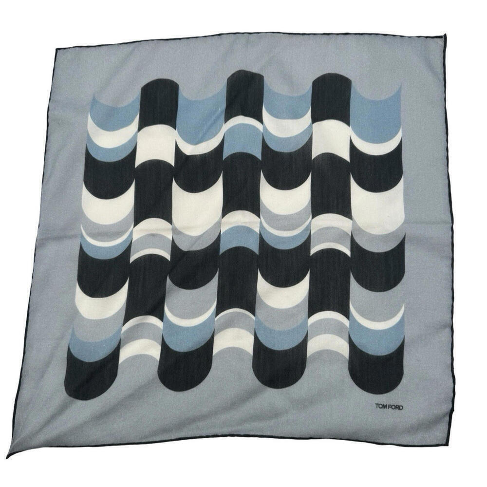 Tom Ford Silk Pocket Square Geometric Light Blue 15" x 15"